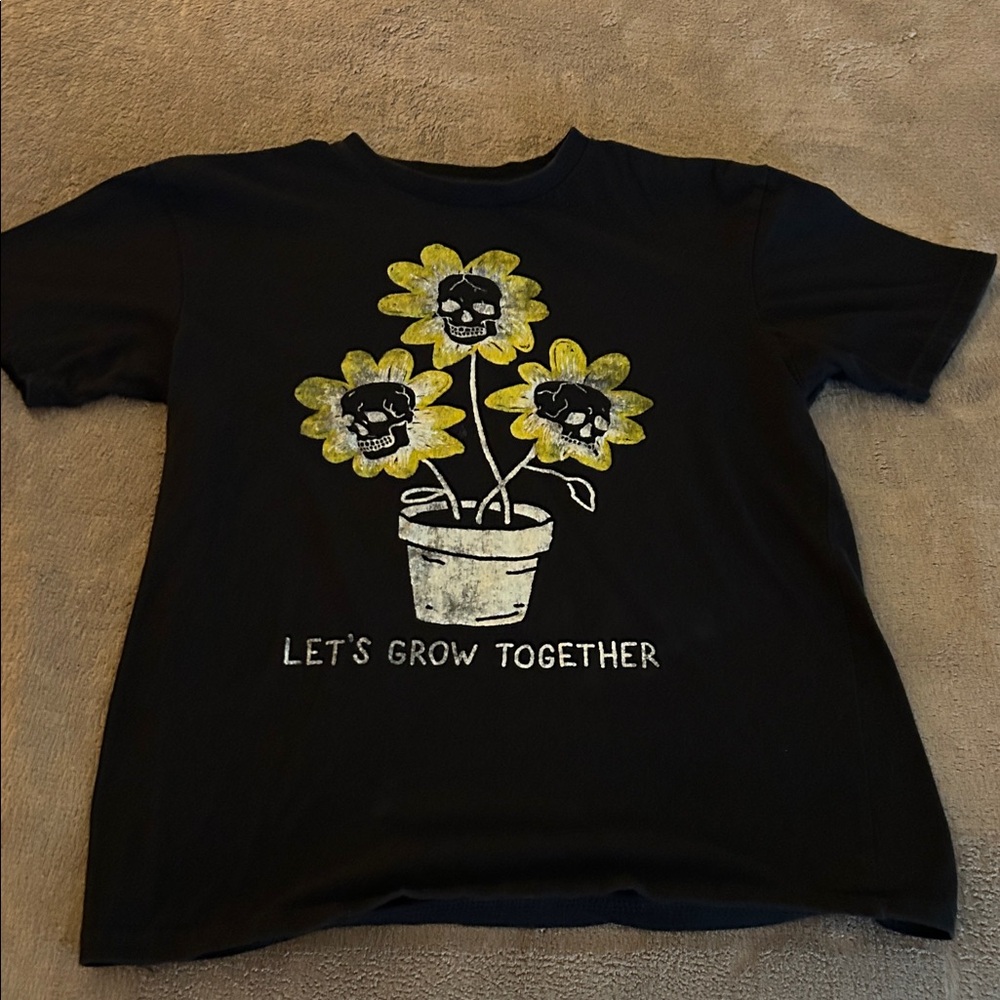 Black Kids T-Shirt with Skull Flower Graphic